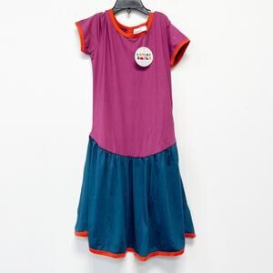 Dot Dot Smile Girls Purple & Teal Flapper Short Sleeve Dress Size 7